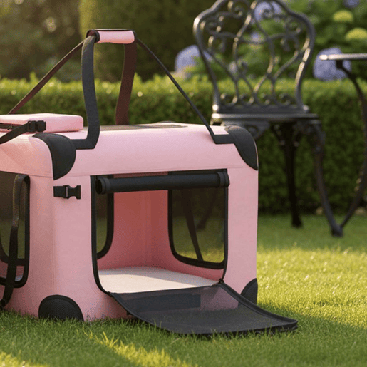 PawHut Transportadora para Cães Dobrável, 60x41,5x41 cm, Transportadora para Animais de Estimação com Janelas de Rede, Almofada Macia e 2 Pegas, Bolsa de Transporte para Cães Pequenos, Gatos, Cor-de-Rosa