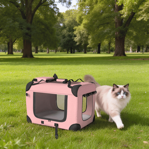 PawHut Transportadora para Cães Dobrável, 60x41,5x41 cm, Transportadora para Animais de Estimação com Janelas de Rede, Almofada Macia e 2 Pegas, Bolsa de Transporte para Cães Pequenos, Gatos, Cor-de-Rosa