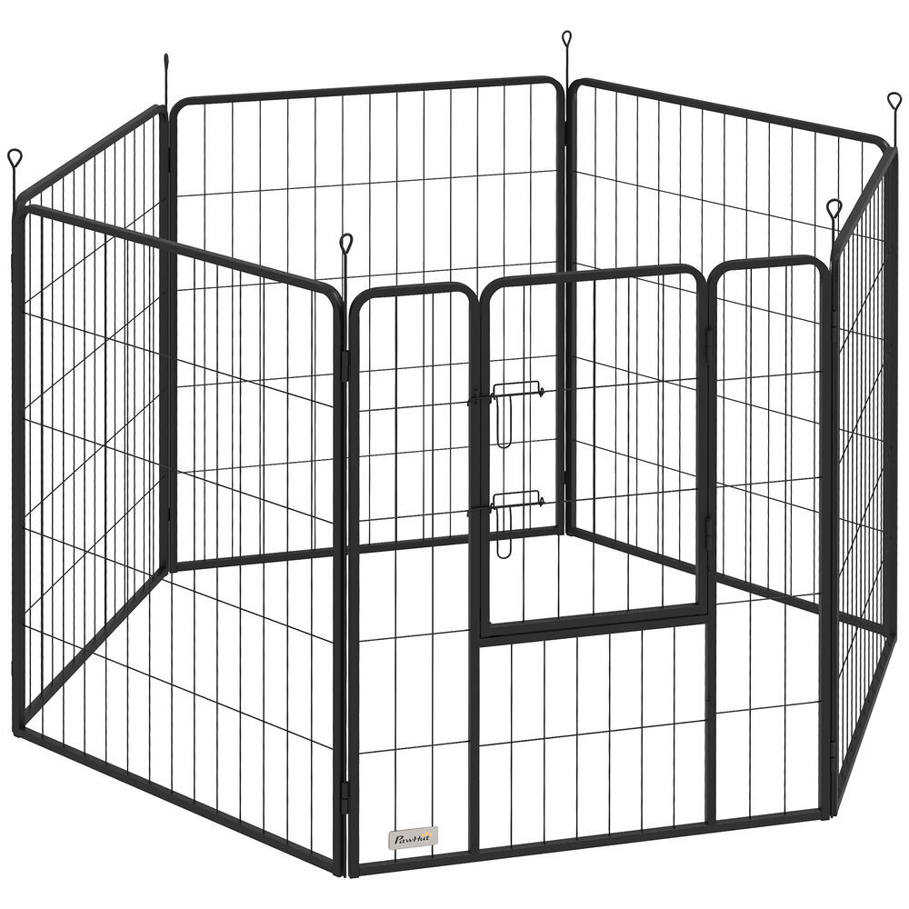 Pawhut parque para perros de 6 paneles de 100 cm de altura, vallas para perros de acero plegable, con puerta, para interior y exterior, negro