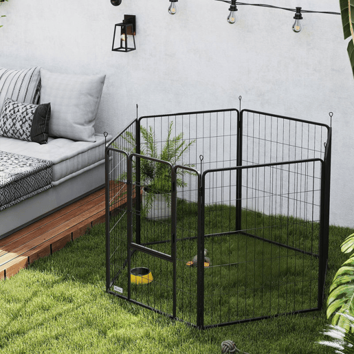 PawHut Parque para Cães com 6 Painéis de 100 cm de Altura Vedação Dobrável em Aço com Porta para Interior e Exterior Preto