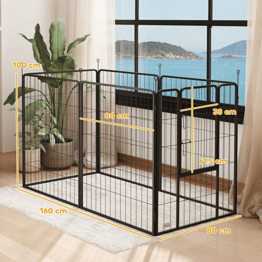 PawHut Parque para Cães com 6 Painéis de 100 cm de Altura Vedação Dobrável em Aço com Porta para Interior e Exterior Preto