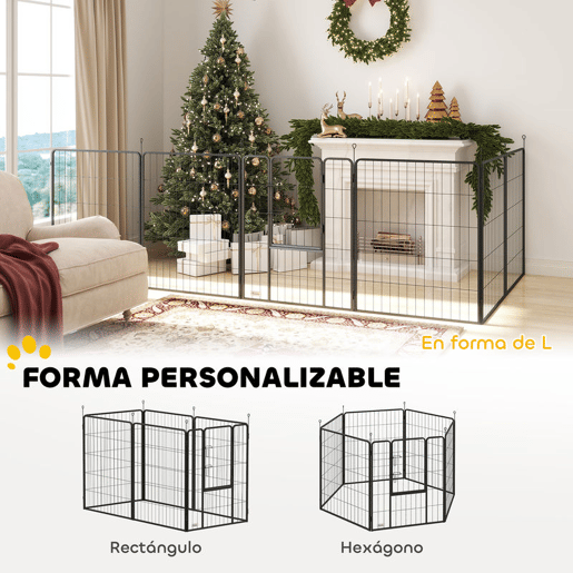 PawHut Parque para Cães com 6 Painéis de 100 cm de Altura Vedação Dobrável em Aço com Porta para Interior e Exterior Preto