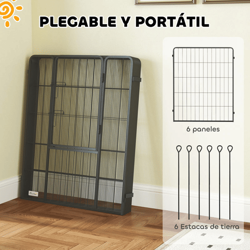 PawHut Parque para Cães com 6 Painéis de 100 cm de Altura Vedação Dobrável em Aço com Porta para Interior e Exterior Preto