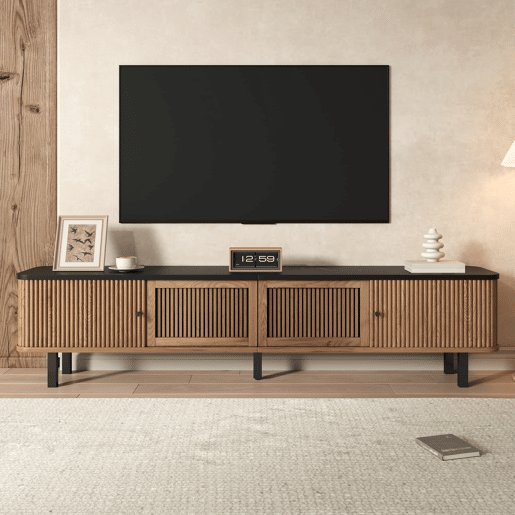 Móvel de TV 190x35x45 cm - Duas portas de correr, duas portas de grade, design exclusivo - Carvalho