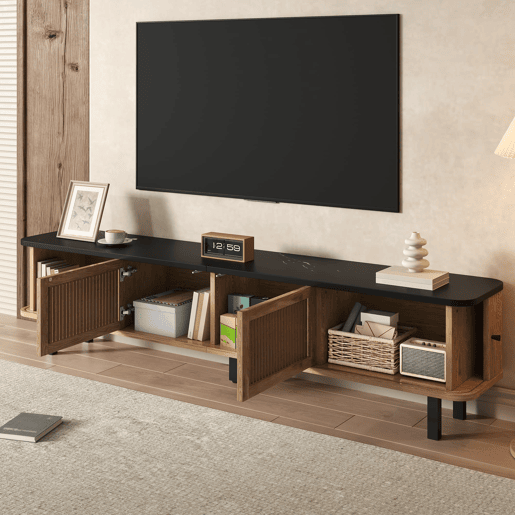 Móvel de TV 190x35x45 cm - Duas portas de correr, duas portas de grade, design exclusivo - Carvalho