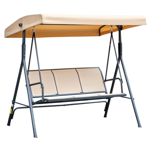 Outsunny Baloiço de Jardim Exterior de 3 Lugares com Toldo Reclinável Baloiço de Jardim com Assento Respirável e Estrutura de Aço para Terraço ou Varanda 175x118x159 cm Bege