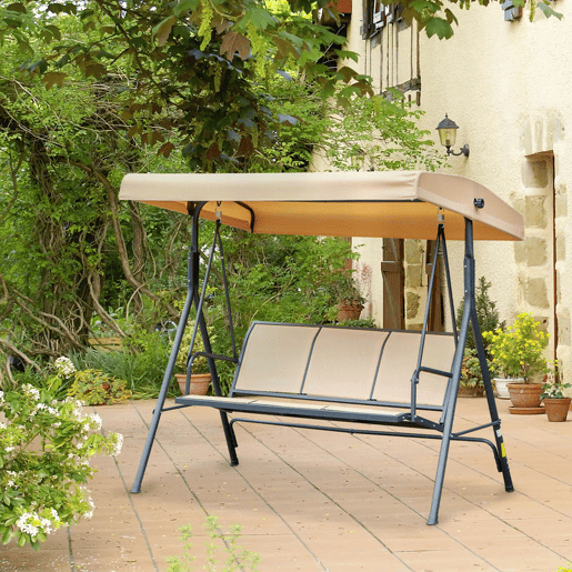 Outsunny Baloiço de Jardim Exterior de 3 Lugares com Toldo Reclinável Baloiço de Jardim com Assento Respirável e Estrutura de Aço para Terraço ou Varanda 175x118x159 cm Bege