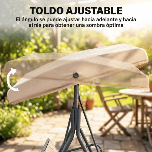 Outsunny Baloiço de Jardim Exterior de 3 Lugares com Toldo Reclinável Baloiço de Jardim com Assento Respirável e Estrutura de Aço para Terraço ou Varanda 175x118x159 cm Bege