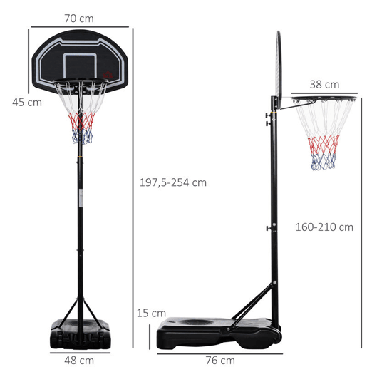 HOMCOM Tabela de Basquetebol para Exterior Altura Ajustável 160-210 cm Tabela Portátil com P Rodas e Base Preenchível com Compartimento para Adolescentes e Adultos