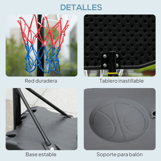 HOMCOM Tabela de Basquetebol para Exterior Altura Ajustável 160-210 cm Tabela Portátil com P Rodas e Base Preenchível com Compartimento para Adolescentes e Adultos