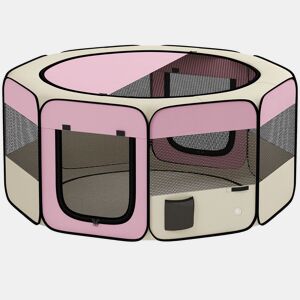 PawHut Parque Dobrável para Cães e Gatos, Cercado Portátil para Animais Pequenos Impermeável em Tecido Oxford com 2 Portas, para Exterior e Interior, Ø120x58 cm, Rosa