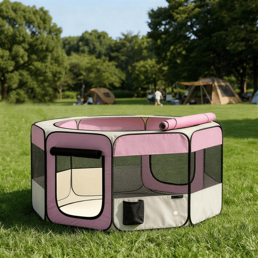 PawHut Parque Dobrável para Cães e Gatos, Cercado Portátil para Animais Pequenos Impermeável em Tecido Oxford com 2 Portas, para Exterior e Interior, Ø120x58 cm, Rosa PawHut Parque Dobrável para Cães e Gatos, Cercado Portátil para Animais Pequenos Impermeável em Tecido Oxford com 2 Portas, para Exterior e Interior, Ø120x58 cm, Rosa