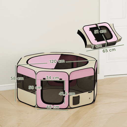 PawHut Parque Dobrável para Cães e Gatos, Cercado Portátil para Animais Pequenos Impermeável em Tecido Oxford com 2 Portas, para Exterior e Interior, Ø120x58 cm, Rosa PawHut Parque Dobrável para Cães e Gatos, Cercado Portátil para Animais Pequenos Impermeável em Tecido Oxford com 2 Portas, para Exterior e Interior, Ø120x58 cm, Rosa