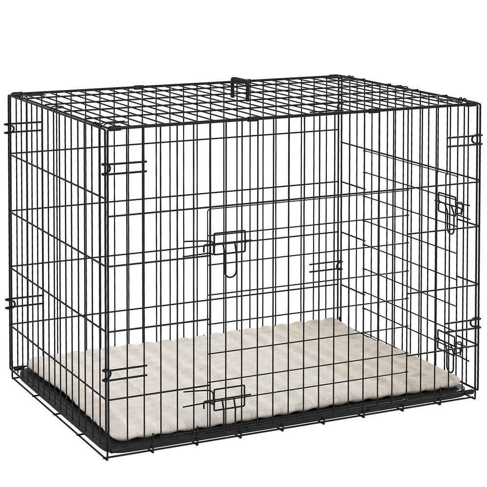Pawhut jaula para perros plegable, jaula para perros pequeños con cojín, 2 puertas, bandeja extraíble y marco de alambre metálico, 75x48,5x53 cm, negro y beige