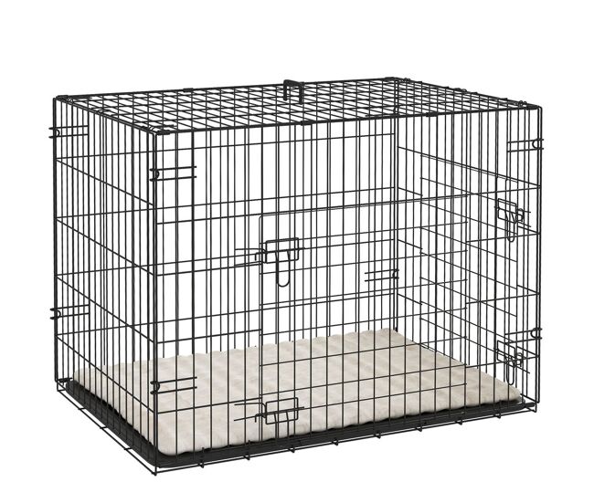 Pawhut jaula para perros plegable, jaula para perros pequeños con cojín, 2 puertas, bandeja extraíble y marco de alambre metálico, 75x48,5x53 cm, negro y beige