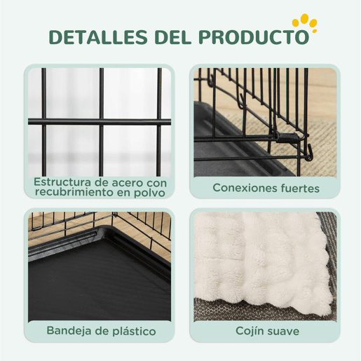 PawHut Gaiola Dobrável para Cães Pequenos com Almofada 2 Portas Bandeja Removível e Estrutura Metálica 75x48,5x53 cm Preto e Bege