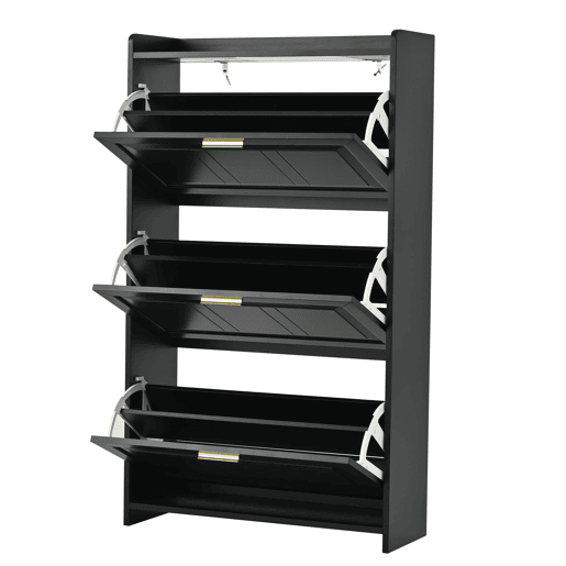 Sapateira 70x24x120 cm - Com 6 compartimentos, para corredor, escritório e sala - Preto