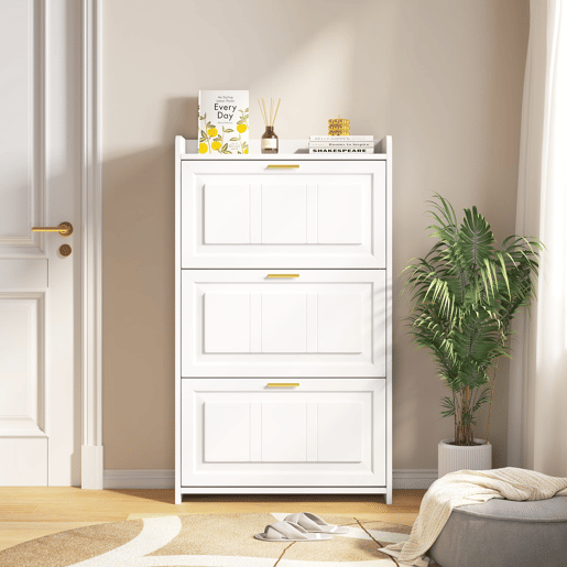 Sapateira 70x24x120 cm - 6 compartimentos, MDF+aglomerado, para corredores e escritórios - Branco