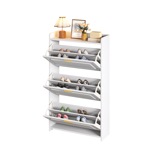 Sapateira 70x24x120 cm - 6 compartimentos, MDF+aglomerado, para corredores e escritórios - Branco