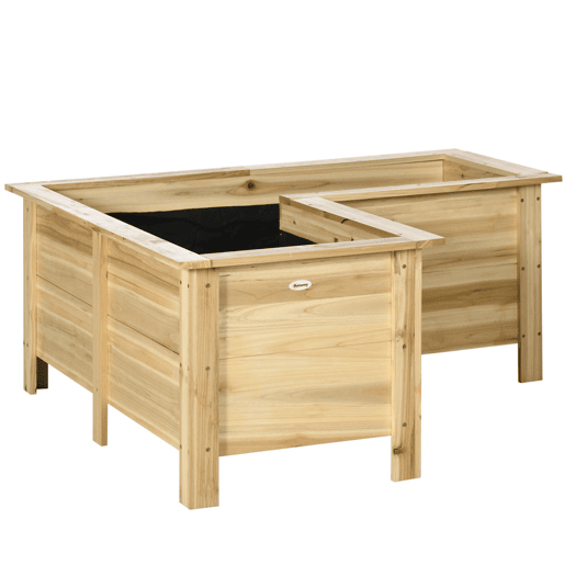 Outsunny Floreira Elevada de Madeira Floreira Exterior em Forma de L com Forro Não Tecido Horta Urbana para Cultivo de Plantas e Flores Jardim ou Terraço, 120x120x50 cm Madeira