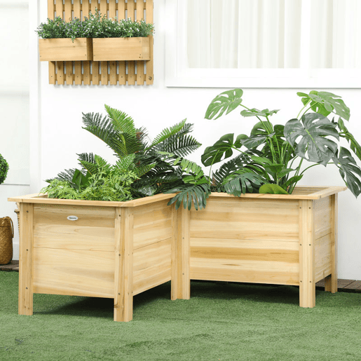 Outsunny Floreira Elevada de Madeira Floreira Exterior em Forma de L com Forro Não Tecido Horta Urbana para Cultivo de Plantas e Flores Jardim ou Terraço, 120x120x50 cm Madeira