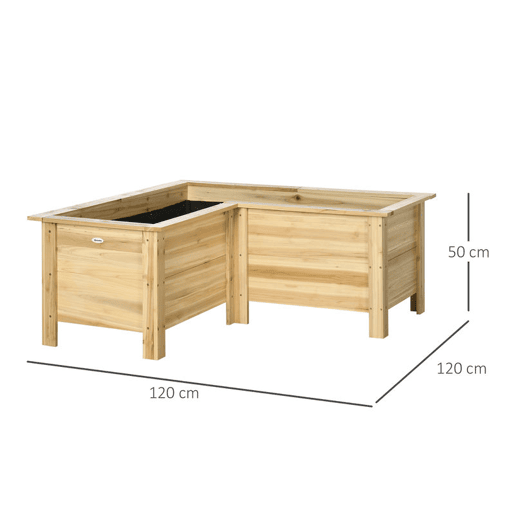 Outsunny Floreira Elevada de Madeira Floreira Exterior em Forma de L com Forro Não Tecido Horta Urbana para Cultivo de Plantas e Flores Jardim ou Terraço, 120x120x50 cm Madeira