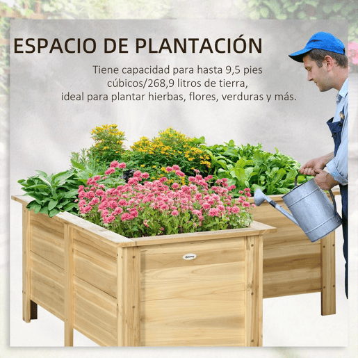 Outsunny Floreira Elevada de Madeira Floreira Exterior em Forma de L com Forro Não Tecido Horta Urbana para Cultivo de Plantas e Flores Jardim ou Terraço, 120x120x50 cm Madeira