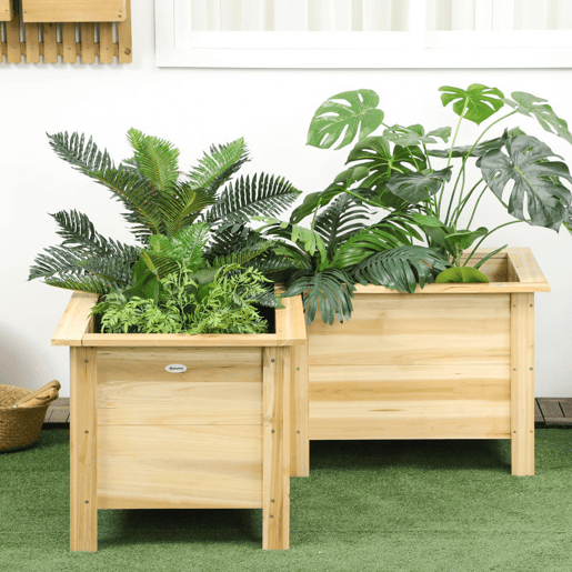 Outsunny Floreira Elevada de Madeira Floreira Exterior em Forma de L com Forro Não Tecido Horta Urbana para Cultivo de Plantas e Flores Jardim ou Terraço, 120x120x50 cm Madeira
