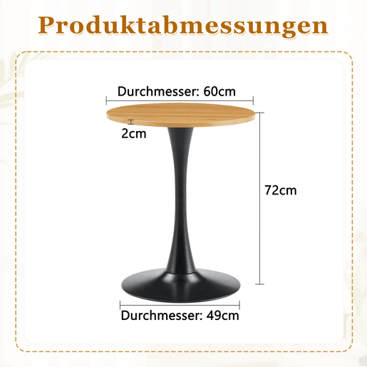 Mesa auxiliar redonda 60 cm - MDF com acabamento em madeira, termoformada, pé preto - PretoMadeira