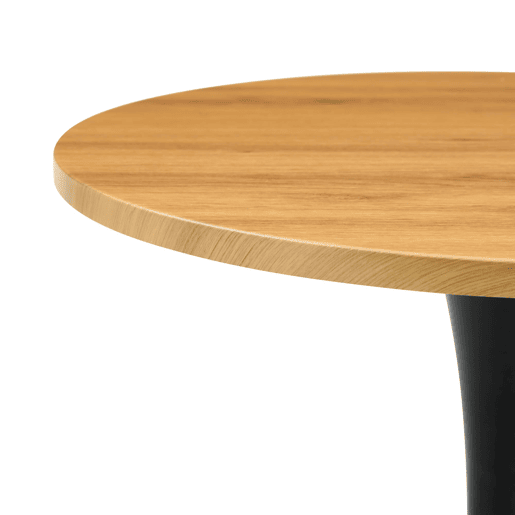 Mesa auxiliar redonda 60 cm - MDF com acabamento em madeira, termoformada, pé preto - PretoMadeira