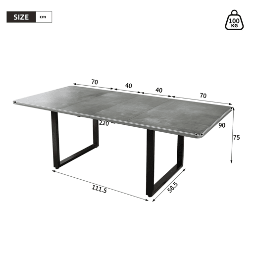 Mesa de jantar extensÃvel 140180220x90 cm - para 6-10 pessoas, forma reta, pernas em metal - cinzento Mesa de jantar extensÃvel 140180220x90 cm - para 6-10 pessoas, forma reta, pernas em metal - cinzento