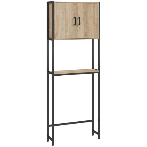 kleankin Móvel sobre Sanita Organizador sobre WC com 2 Portas Prateleira Ajustável Prateleira Aberta Estante de Casa de Banho sobre WC para Espaço Pequeno 64x19x178 cm Madeira