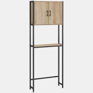 kleankin Móvel sobre Sanita Organizador sobre WC com 2 Portas Prateleira Ajustável Prateleira Aberta Estante de Casa de Banho sobre WC para Espaço Pequeno 64x19x178 cm Madeira
