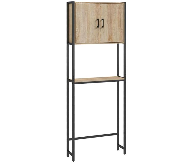 Kleankin mueble sobre inodoro, organizador sobre wc con 2 puertas, estante ajustable, estante abierto, estantería de baño encima wc para espacio pequeño, 64x19x178 cm, natural