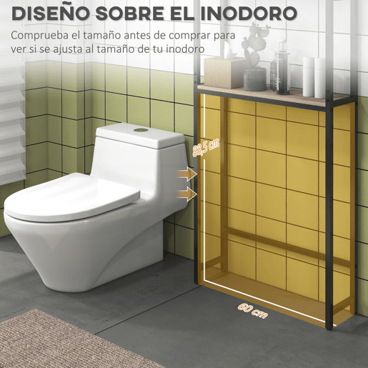 kleankin Móvel sobre Sanita Organizador sobre WC com 2 Portas Prateleira Ajustável Prateleira Aberta Estante de Casa de Banho sobre WC para Espaço Pequeno 64x19x178 cm Madeira