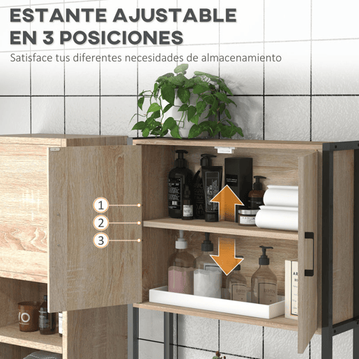 kleankin Móvel sobre Sanita Organizador sobre WC com 2 Portas Prateleira Ajustável Prateleira Aberta Estante de Casa de Banho sobre WC para Espaço Pequeno 64x19x178 cm Madeira