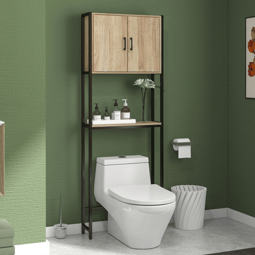 kleankin Móvel sobre Sanita Organizador sobre WC com 2 Portas Prateleira Ajustável Prateleira Aberta Estante de Casa de Banho sobre WC para Espaço Pequeno 64x19x178 cm Madeira