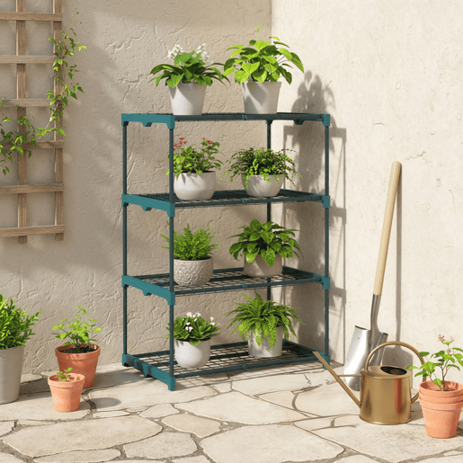 Outsunny Suporte para Plantas de 4 Níveis Estante para Plantas em Aço Prateleiras de Grade Suporte para Vasos Interior e Exterior 67x49x105 cm Verde Escuro