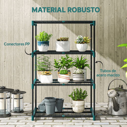 Outsunny Suporte para Plantas de 4 Níveis Estante para Plantas em Aço Prateleiras de Grade Suporte para Vasos Interior e Exterior 67x49x105 cm Verde Escuro