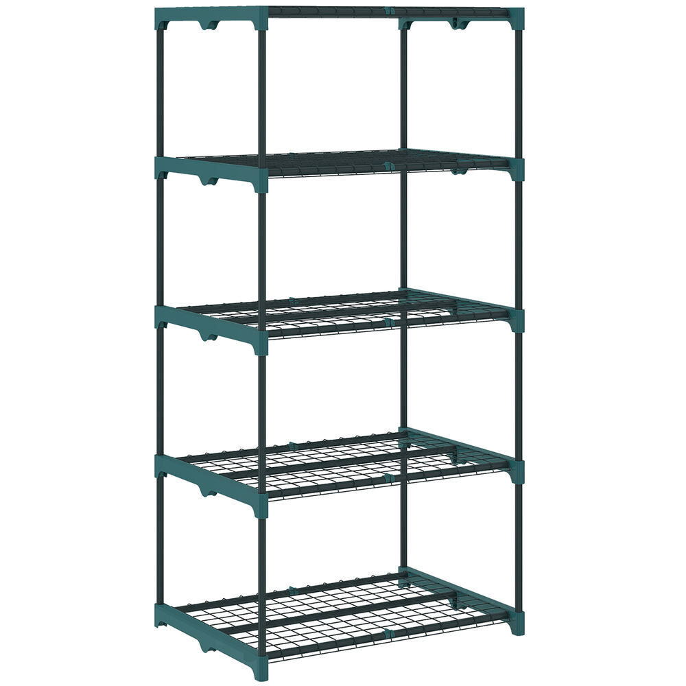 Outsunny soporte para plantas de 5 niveles, estantería para plantas de acero, estantes de rejilla, soporte para macetas, interior y exterior, 67x49x138 cm, verde oscuro