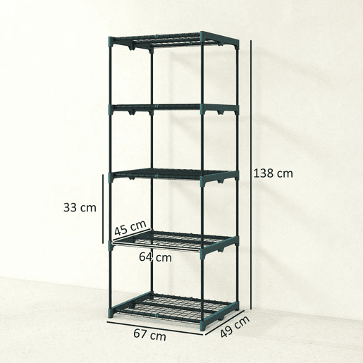 Outsunny Suporte para Plantas de 5 Níveis Estante de Aço com Prateleiras de Rede Interior e Exterior, 67x49x138 cm Verde Escuro