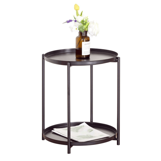 Conjunto de móveis para sala de estar de 3 peças, composto por rack para TV, mesa de centro e poltrona, nas cores carvalho e preto.