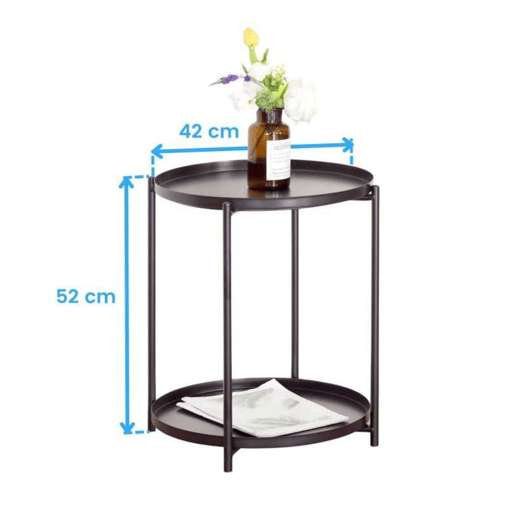 Conjunto de móveis para sala de estar de 3 peças, composto por rack para TV, mesa de centro e poltrona, nas cores carvalho e preto.