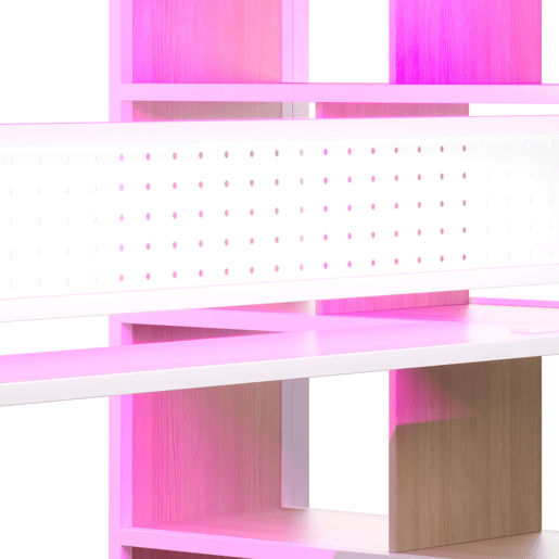 Cama alta metálica 90x200 cm - com armário, secretária e LED - branco
