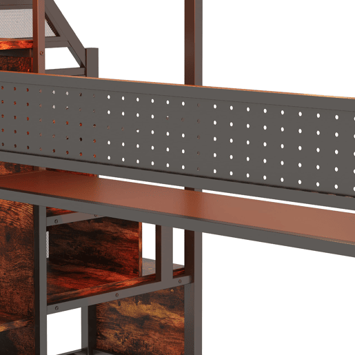 Cama alta metálica 90x200 cm - com armário, secretária, LED e tomadas - preta