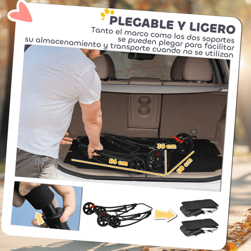 PawHut Carrinho Duplo para Cães e Gatos Dobrável com 2 Transportadoras Removíveis Cinto de Segurança Bolsos Laterais e 2 Almofadas Cada Compartimento Suporta 10 kg 66x50x98 cm Cinzento Escuro