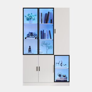 Vitrine de vidro 200 cm - Estante multiusos com luzes LED, porta de vidro e moldura de alumínio - Branco