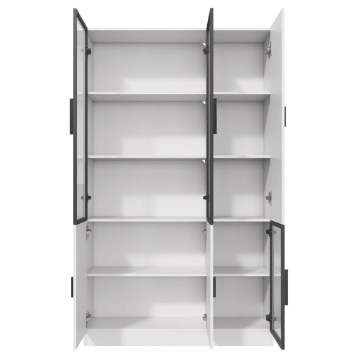 Vitrine de vidro 200 cm - Estante multiusos com luzes LED, porta de vidro e moldura de alumínio - Branco