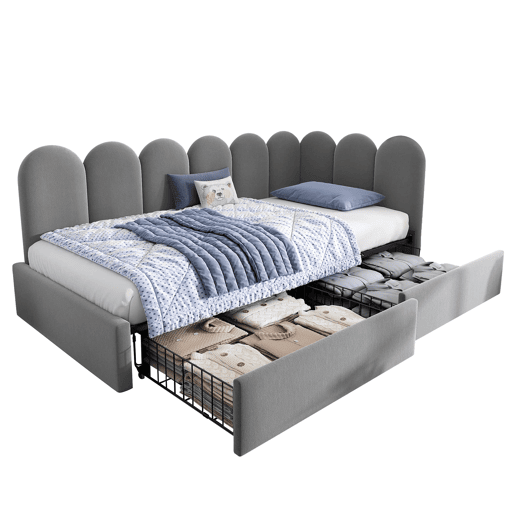 Cama individual 90x200 - com gavetas, estofada, sofá-cama, juvenil e adulto - Cinza