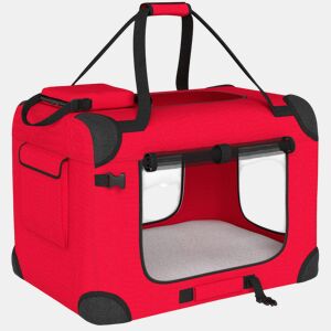 PawHut Transportadora Dobrável para Cães 60x41,5x41 cm com Janelas de Rede Almofada Macia e 2 Alças Bolsa para Mini Cães e Gatos Vermelho